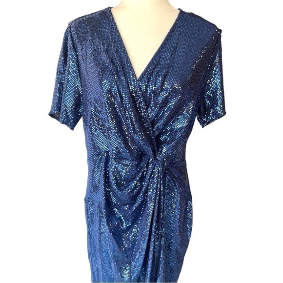 JM Studio Women Plus Size Navy Blue Sequin Formal Evening Prom Dress, Sz 16W - Picture 2 of 8